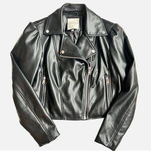 Bagatelle Women's Black Vegan Leather Jacket with Silver Accents Size M
